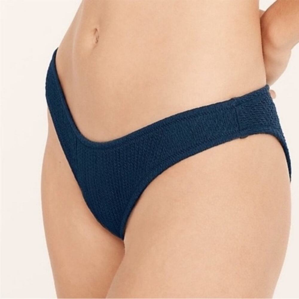 J. Crew Navy Blue Textured Curved Waist Cheeky Bikini Bottom Size Medium